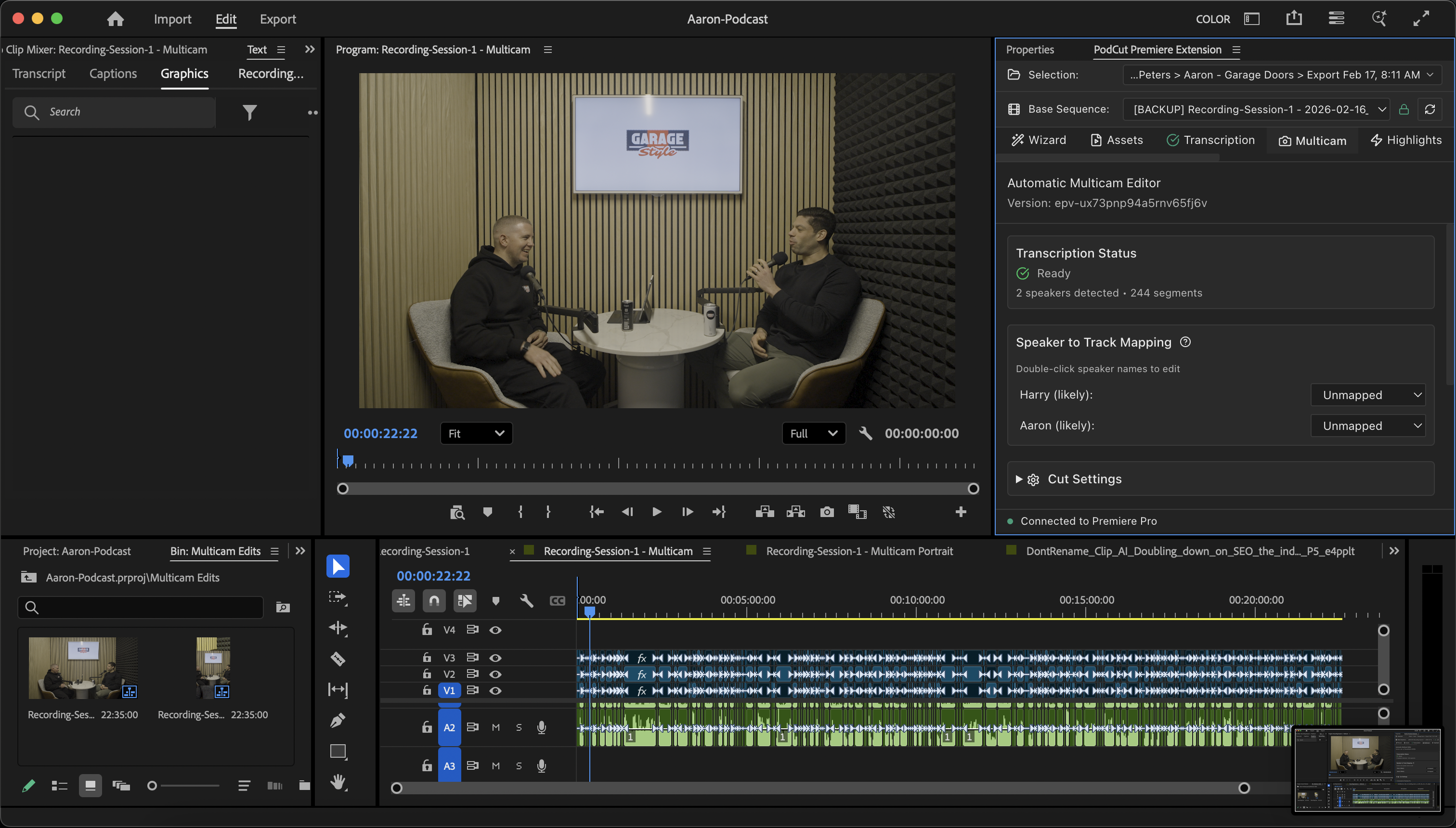PodCut Premiere Pro extension